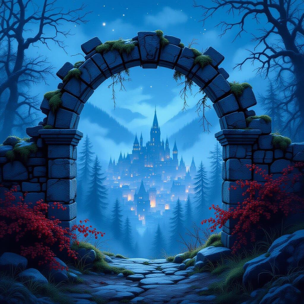 Forgotten Taiga City Through Ancient Archway