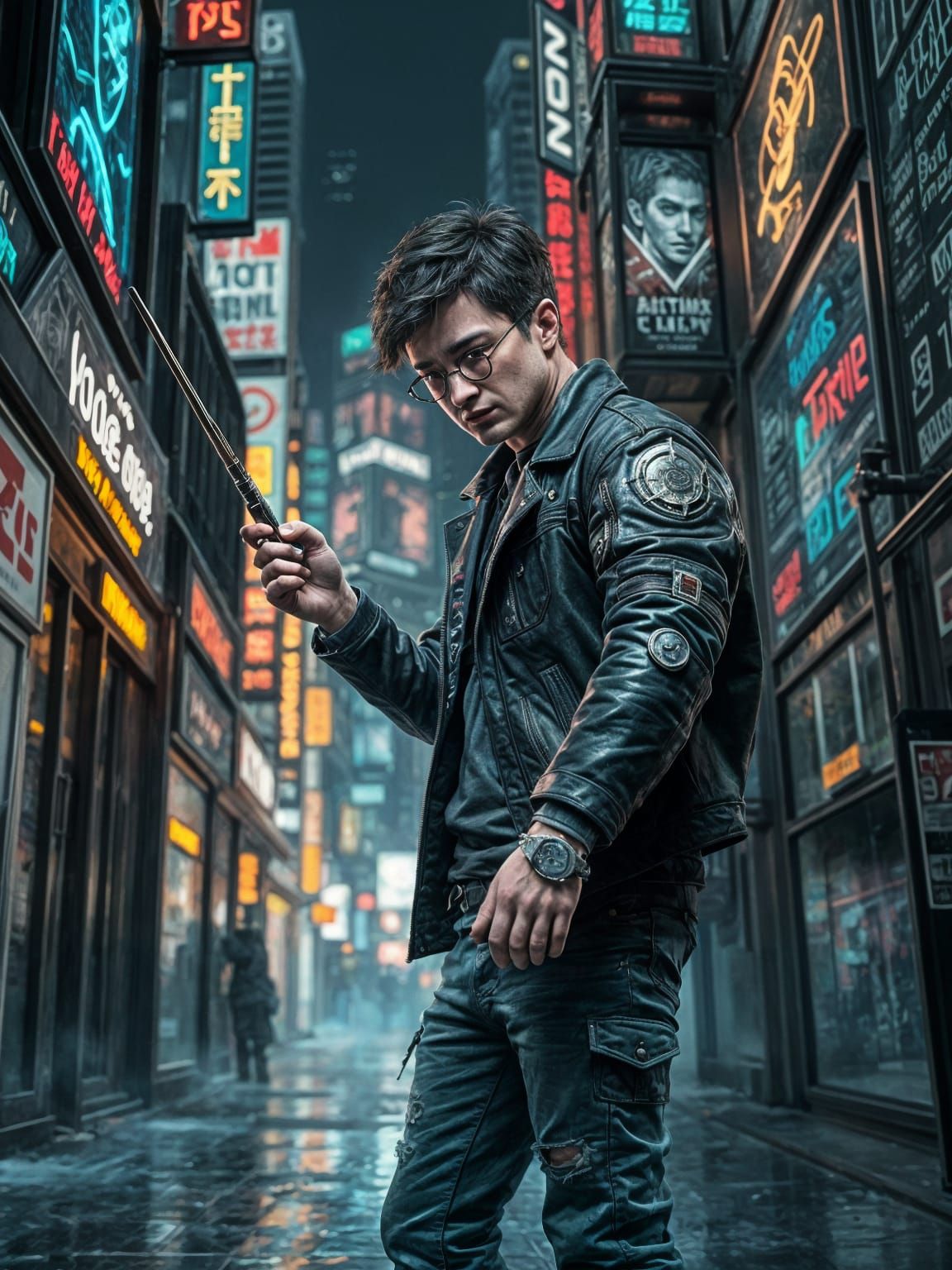 Cyberpunk Harry Potter: Detailed Sci-Fi Portrait