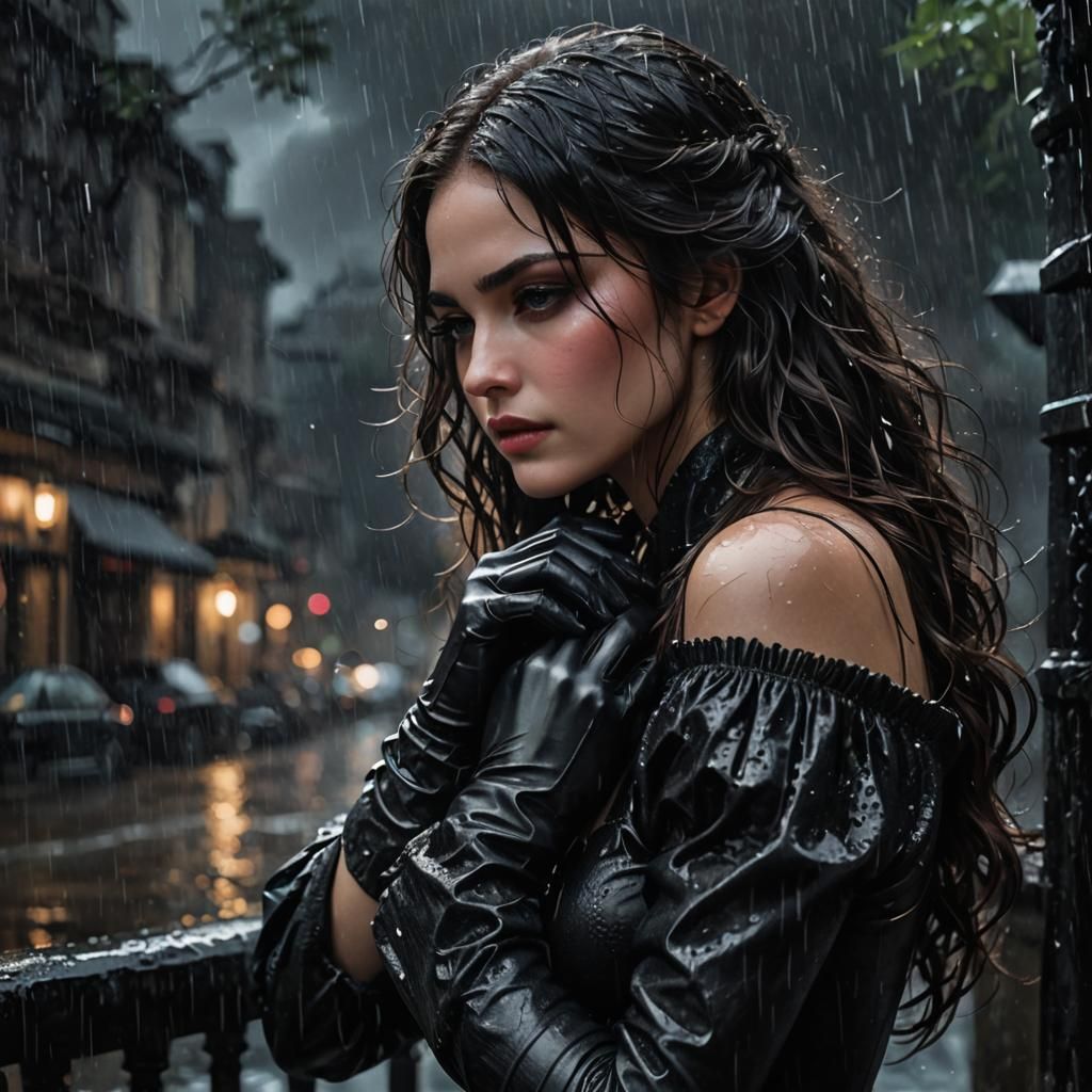 Rainy Night Contemplation in Moody Chiaroscuro Style