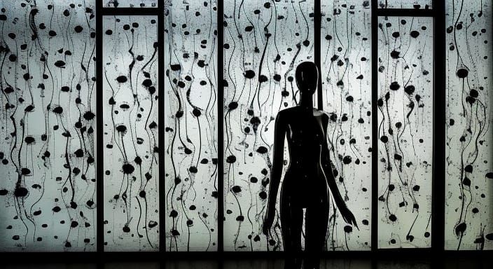 Gothic Mannequin Portrait with Jellyfish in Plastic