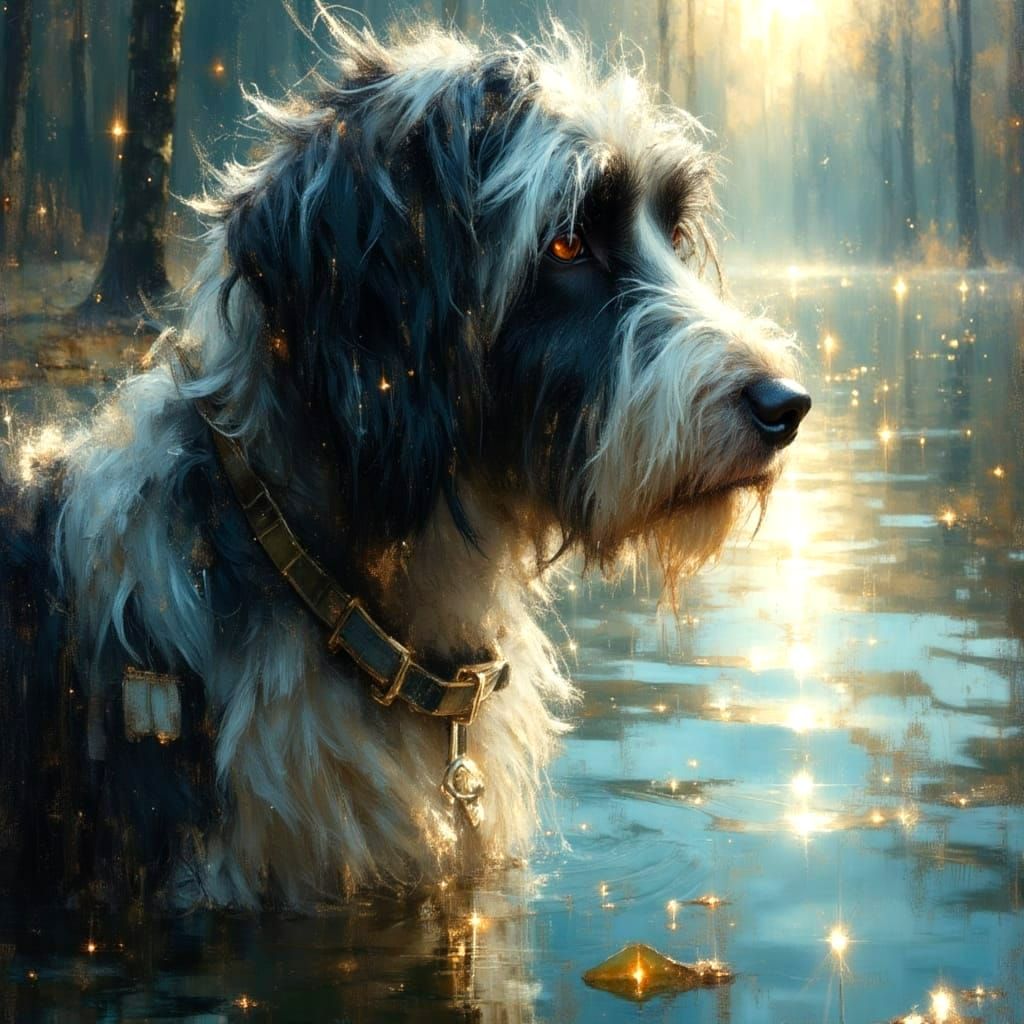 Old English Sheepdog Portrait in Ethereal Dreamscape Style