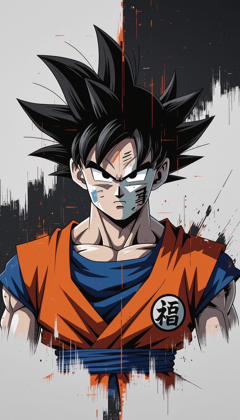 Goku Glitch Art Portrait in Black and White