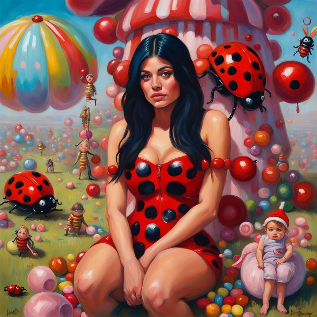 Ladybug Girl in Candyland, Oil Painting