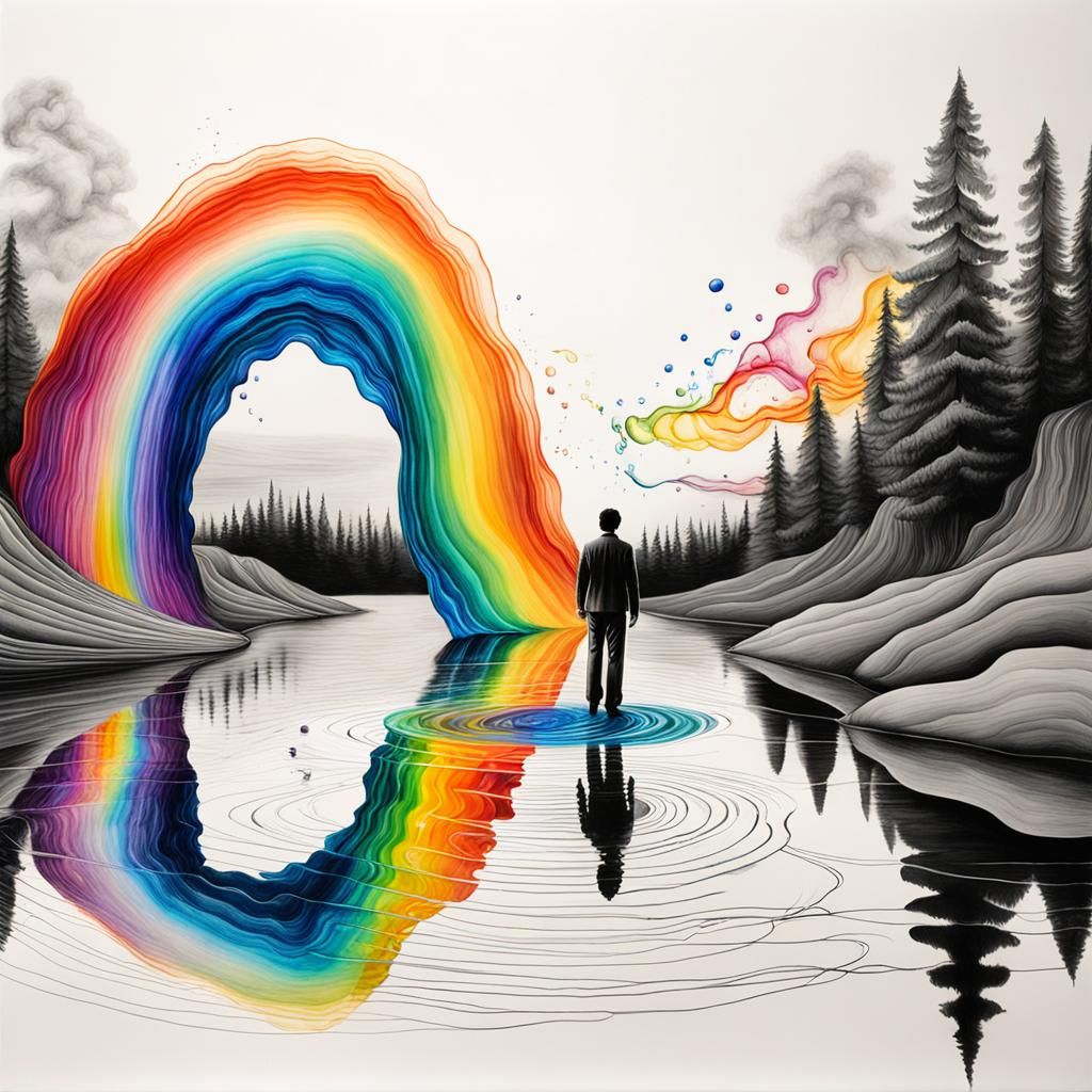 Dreamer in Colorful Non-Newtonian Fluid, Surreal Child Art