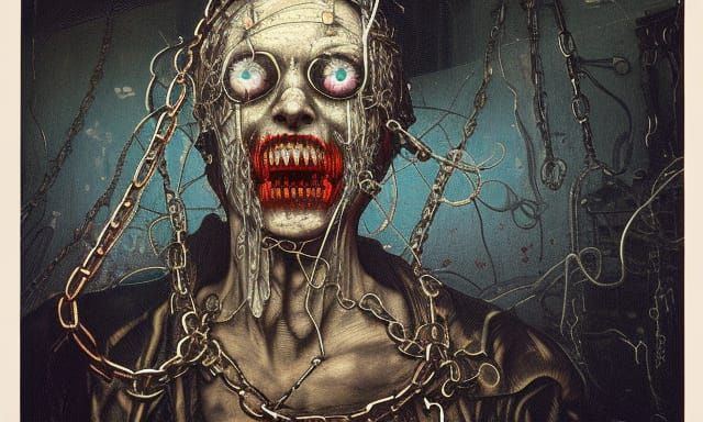 Cyberpunk Undead Lunatic in Chains Illustration
