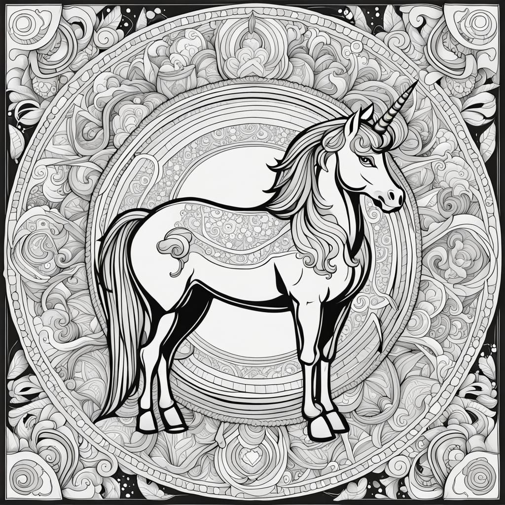 Unicorn Symbols Mandala Coloring Page
