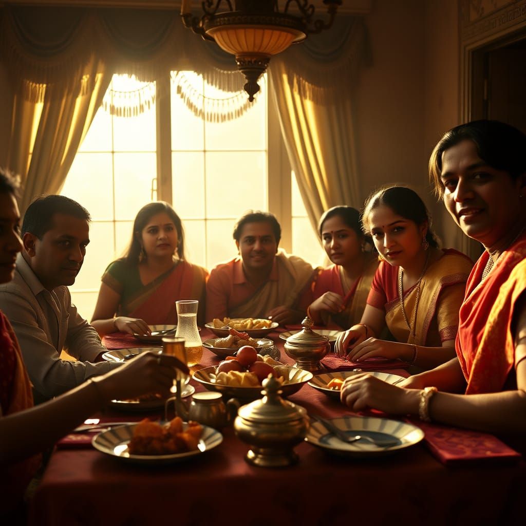 Warm Indian Family Gathering in Whimsical Setting
