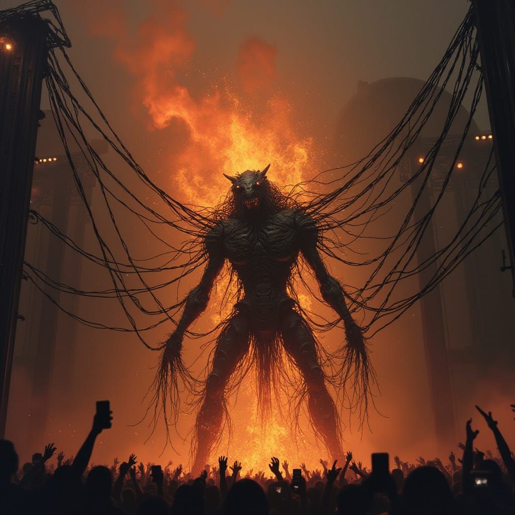 Fiery Metallic Beast Emerges from Wires