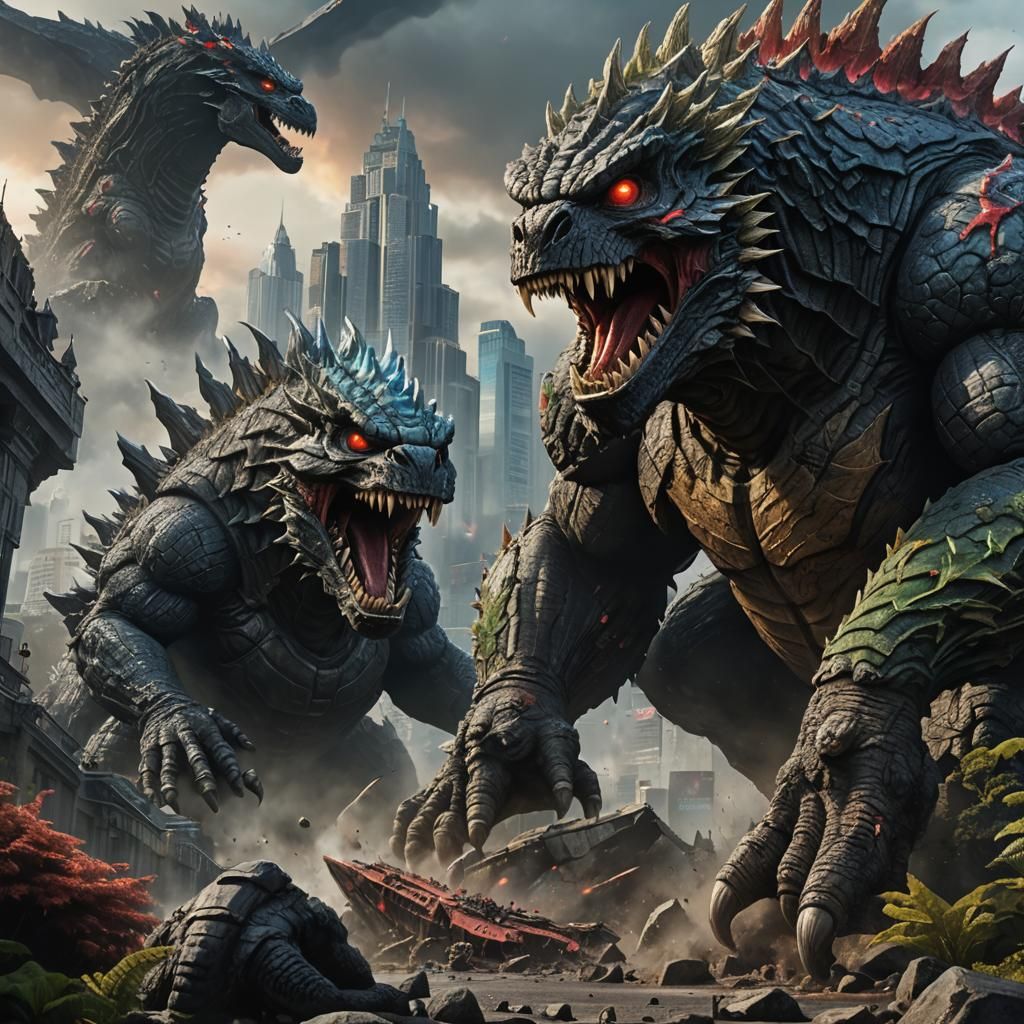 Godzilla and Skull Crawler Fusion: Detailed Matte Painting