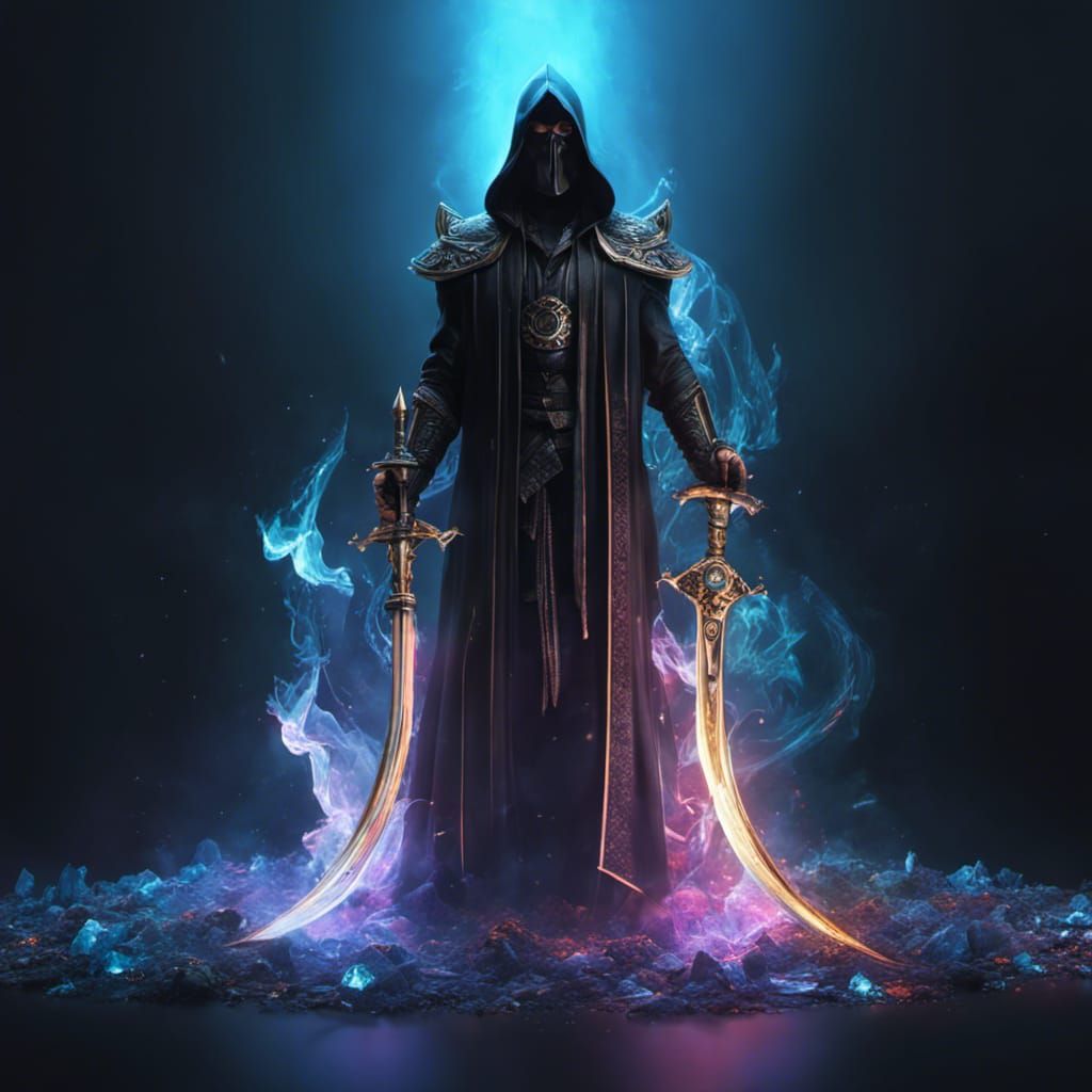 Iridescent Grim Reaper in Stained Glass Style