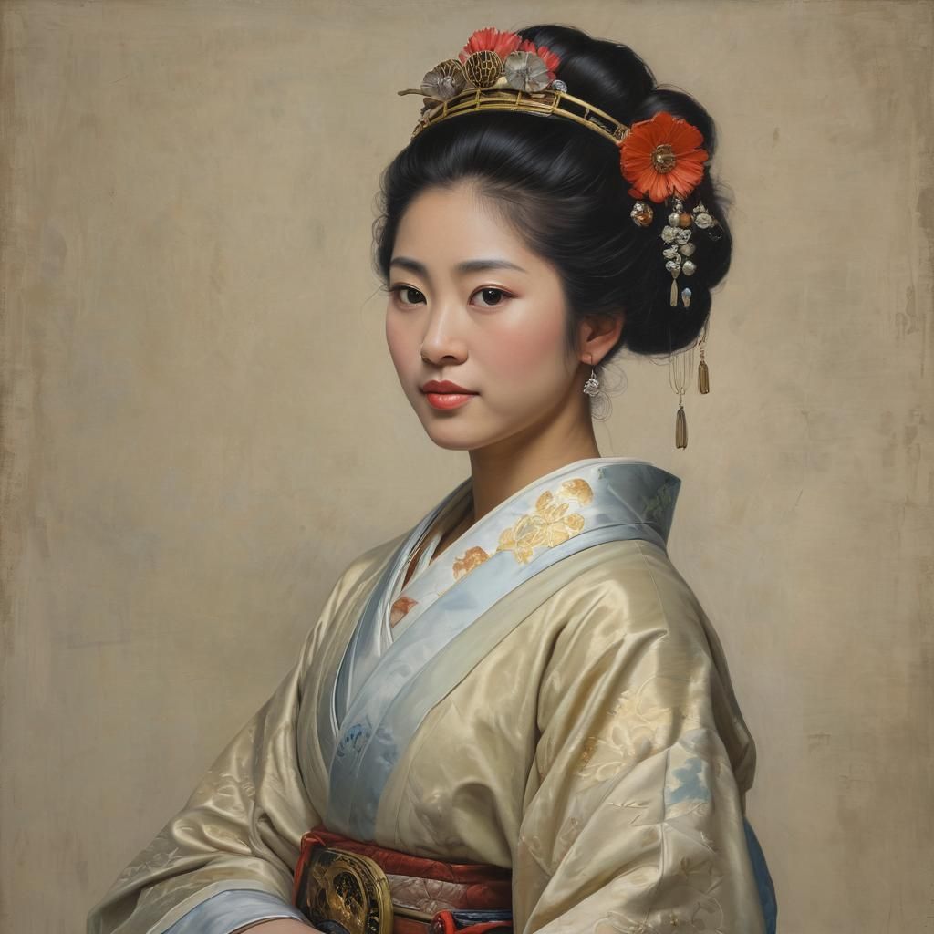 Ancient Japanese Princess Portrait in Oil Painting Style