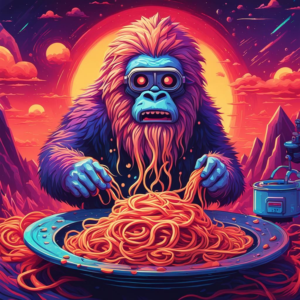 Spaghetti Yeti in Gothic Woodcut Style
