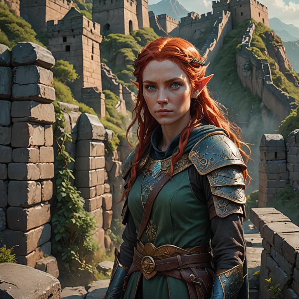 Elf Girl on Great Wall: Fantasy Concept Art