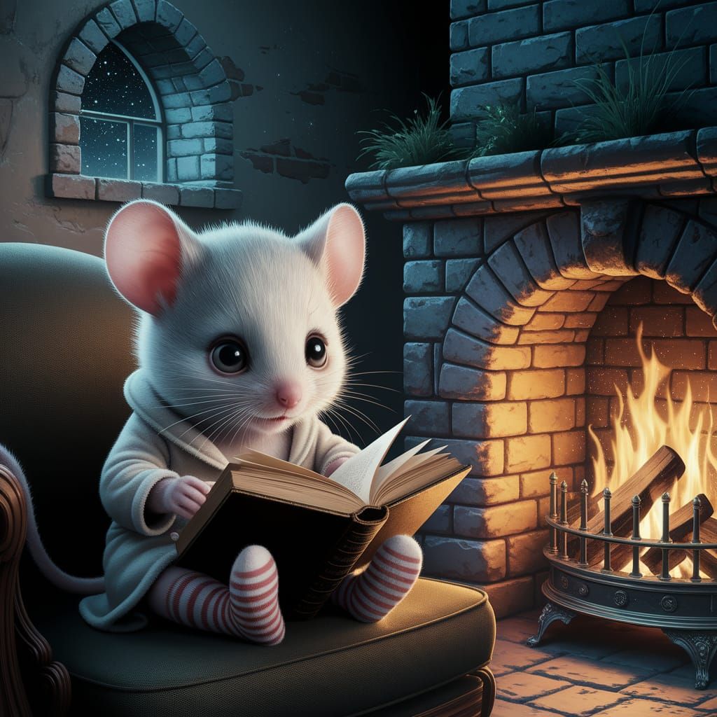 Mystical Mouse Scholar in Whimsical Study