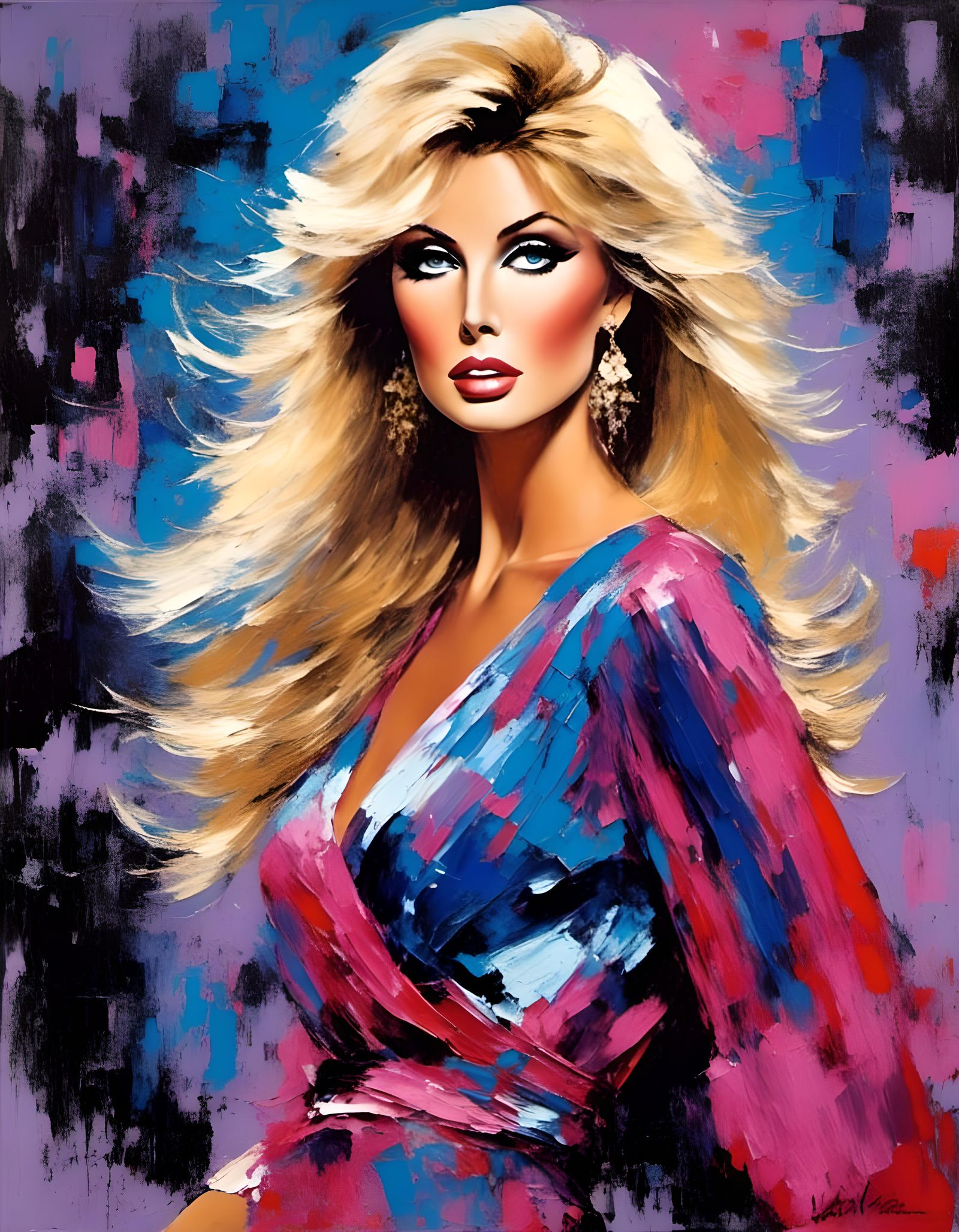 Impressionist Painting of Morgan Fairchild with Bouffant Hai...