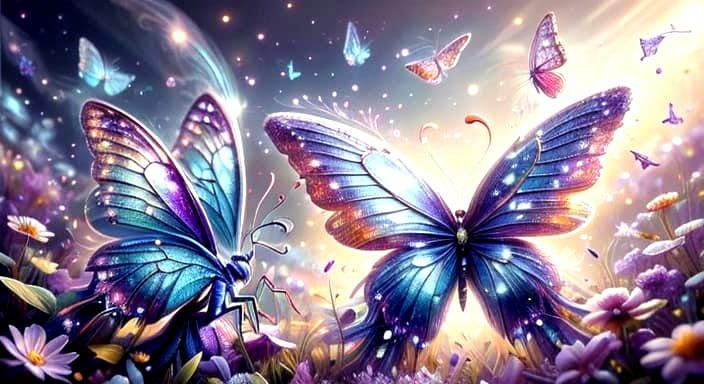 Turquoise and Purple Fairy Butterfly in Vibrant Meadow
