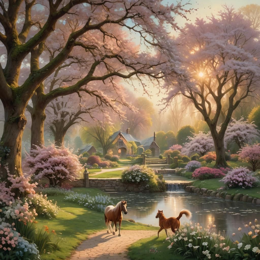 Enchanted Orchard: A Thomas Kinkade Inspired Landscape