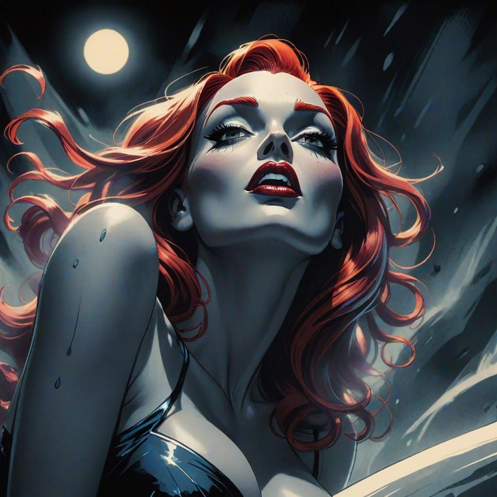 Sensual Jessica Rabbit Ink Painting in Comic Book Style