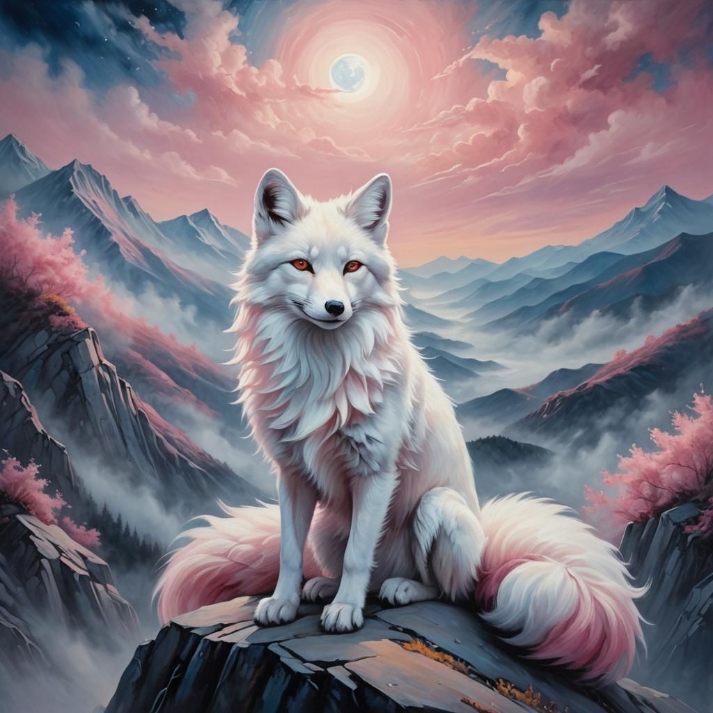 Ethereal Nine-Tailed Fox on Misty Peak