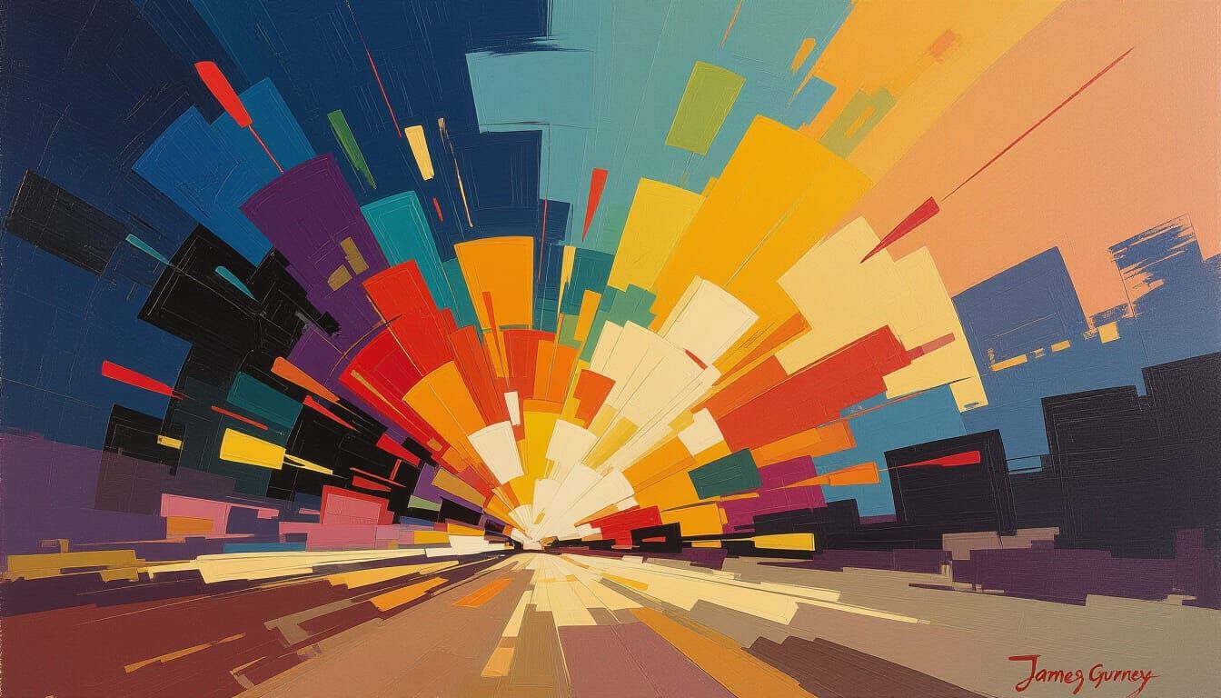 Abstract Oil Painting with Exploding Colors