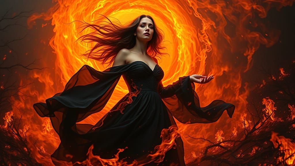 Serene Inferno: A Woman Transcends Flames