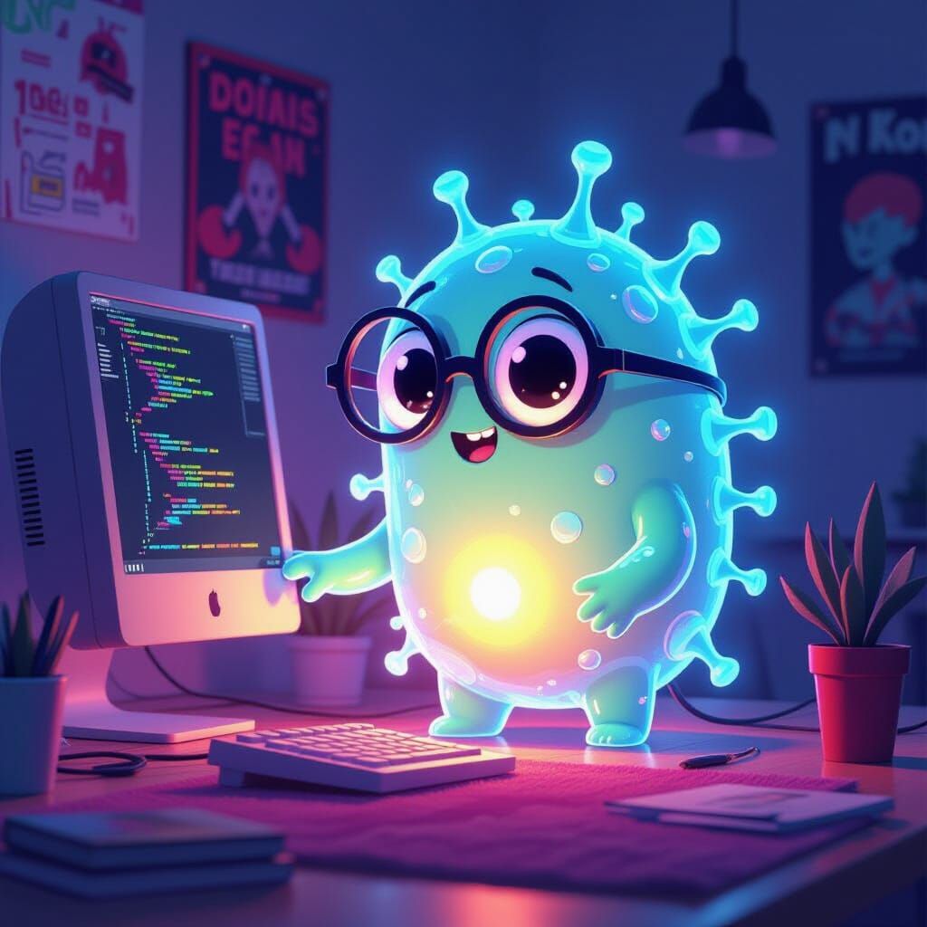 Nerdy Microbe Programming in a Retro 80s Room