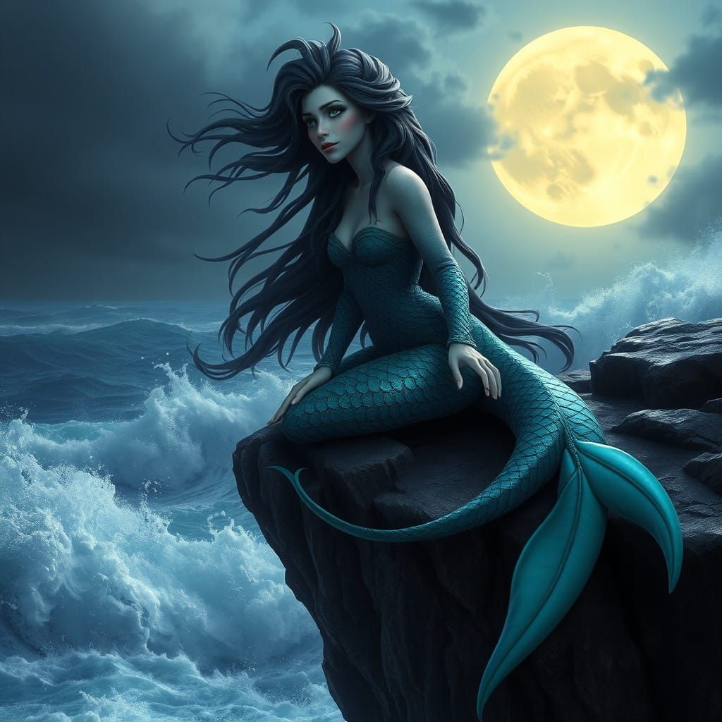 Stormy Siren Perched on Rocky Cliffs