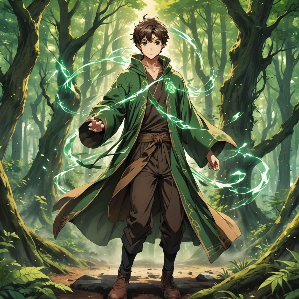 A green mage in the forest.