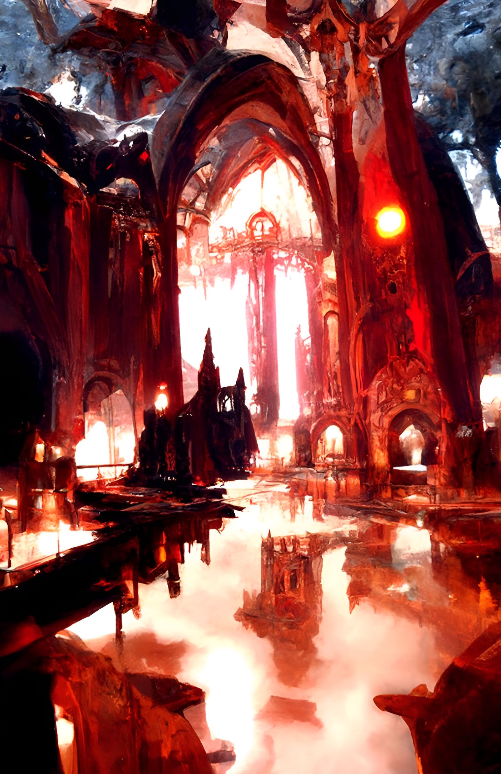Elaborate Evil Cathedral Interior at Night