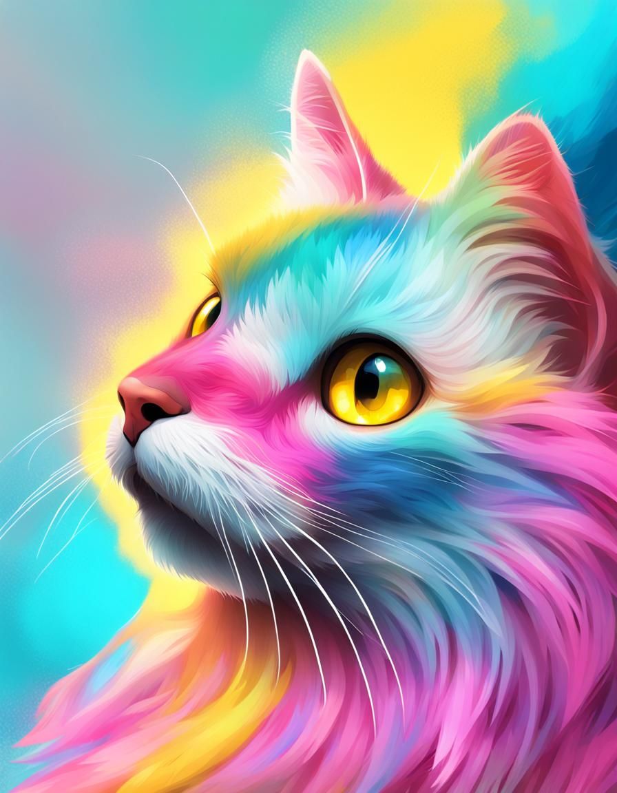 Cute Cat Portrait in Vibrant Digital Art Style