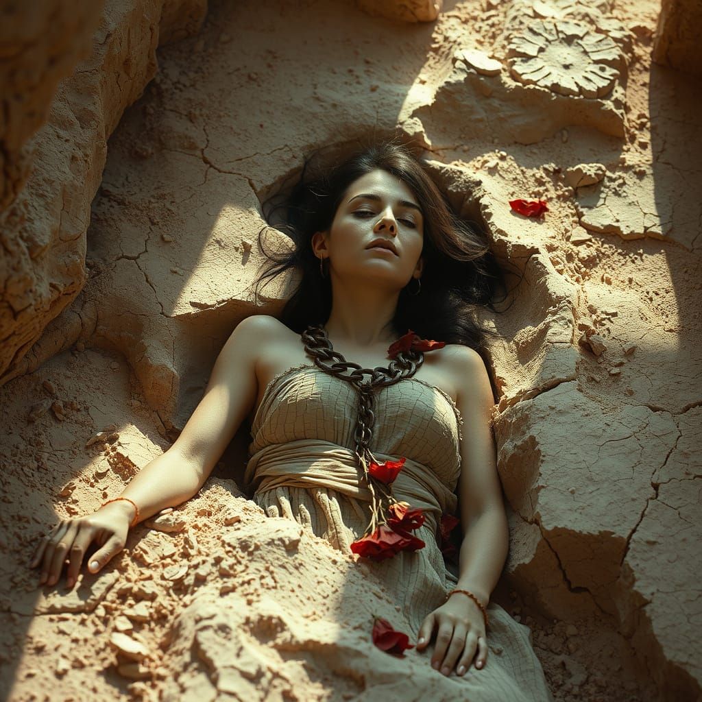 Desert Tomb Woman in Hyperreal Style
