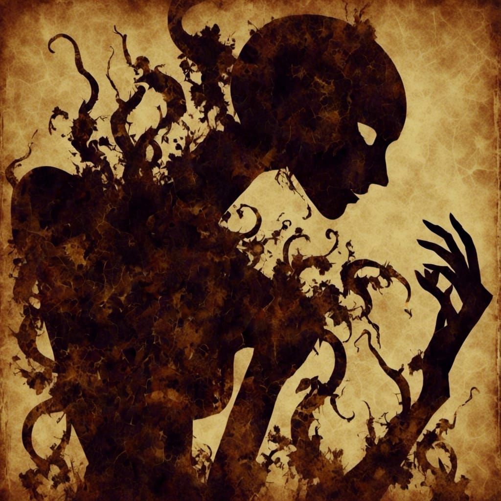 Grotesque Shadow Monster in Fractal Vorticism Style