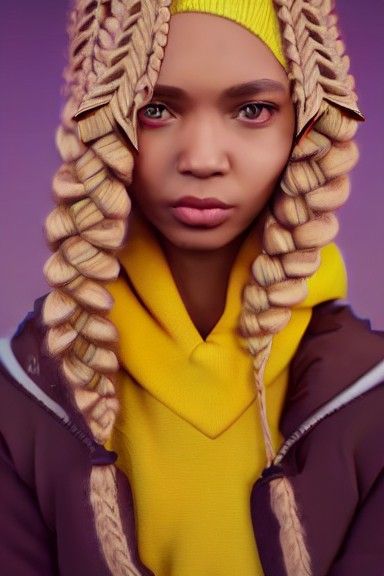 Pretty Woman with Violet Eyes and Yellow Hoodie