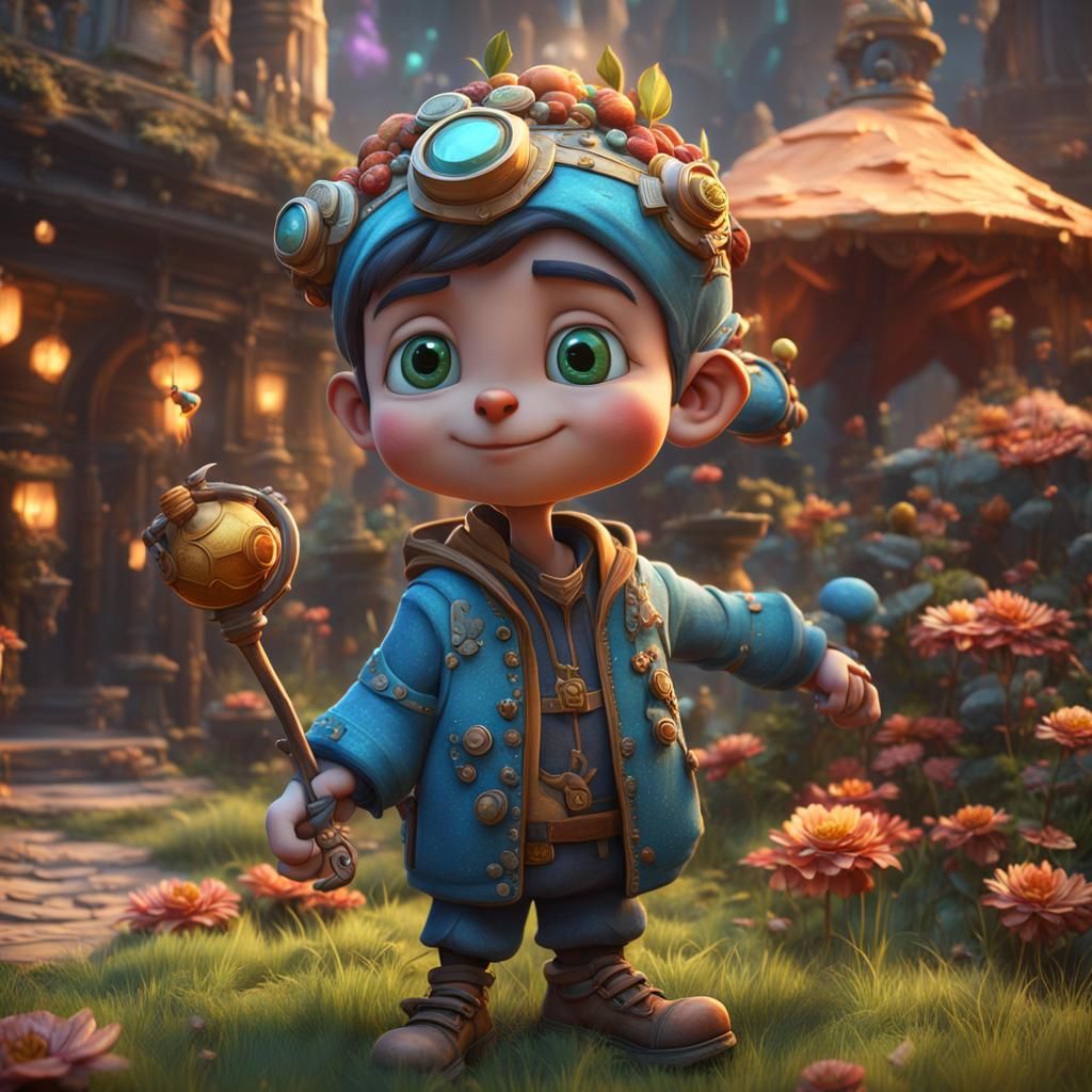 Semi-Realistic Cartoon Character in Detailed Matte Painting ...