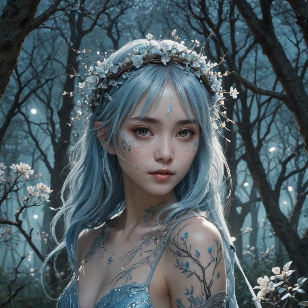 Ethereal Mystical Being in Moonlit Grove