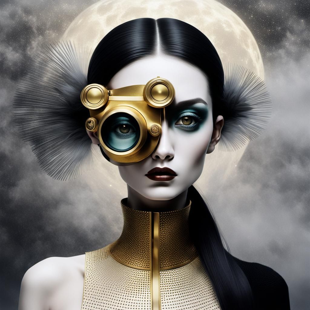 Ethereal Grunge Goddess in Golden Binoculars