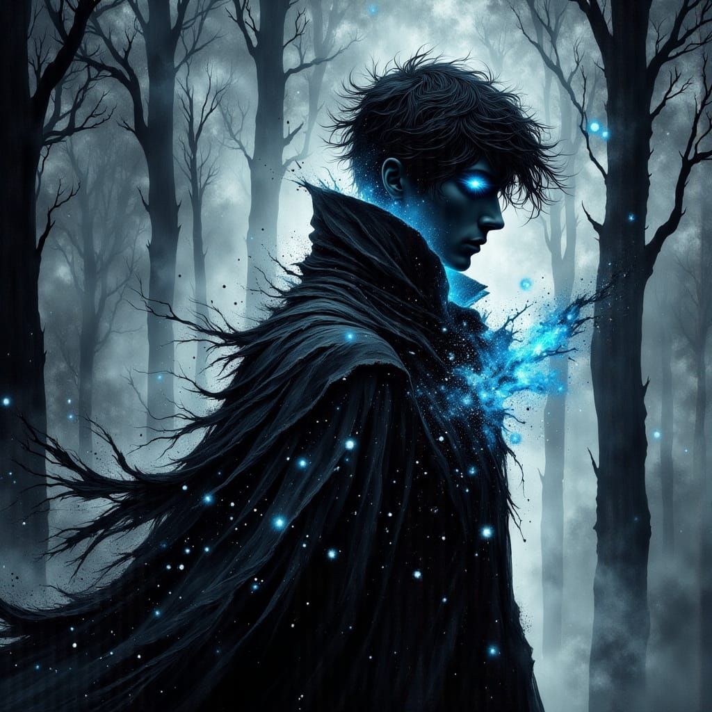 Mystic Reveals Galaxy in Dark Oil Painting Style