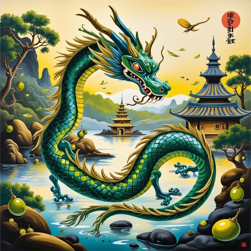 Majestic Chinese River Dragon in Classical Style
