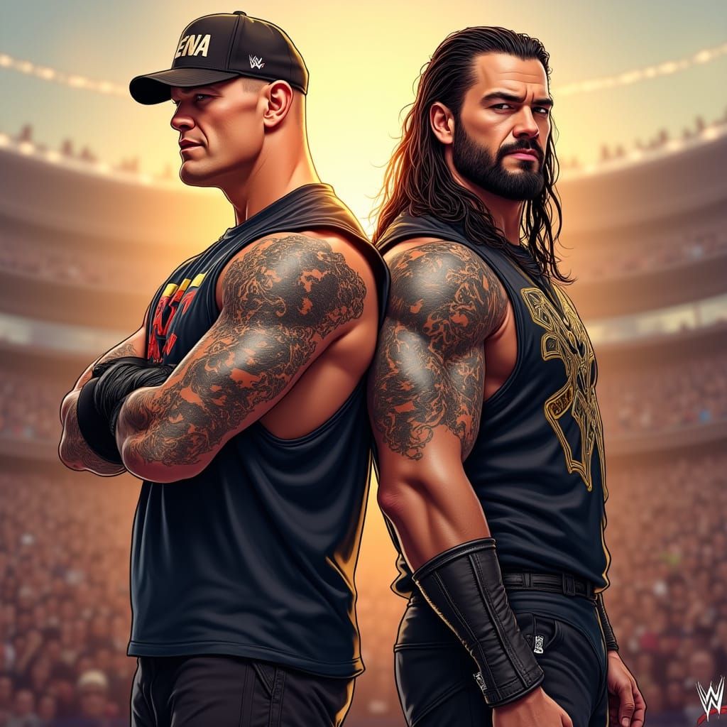 Wrestling Legends Stand United in Dynamic Summer Evening Sce...