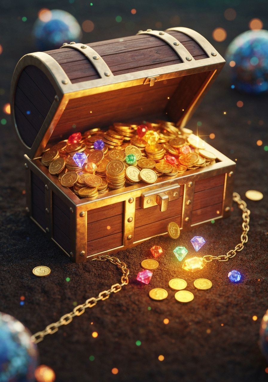 Mystical Realism Treasure Chest Overflowing with Gold