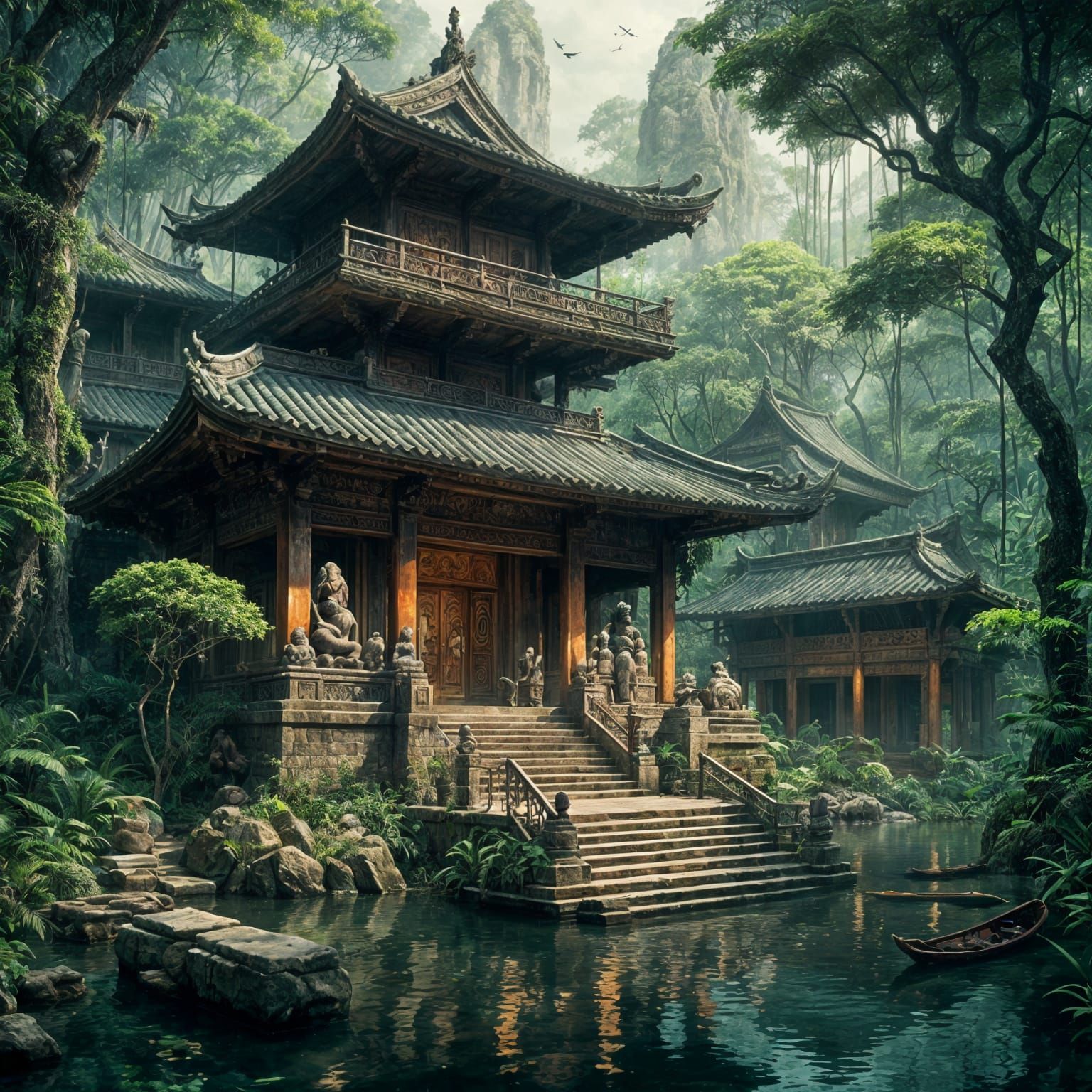 Jungle Temple in Ukiyo-e Style