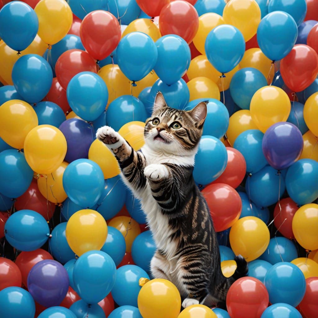 Cat Lifted by Balloons: Whimsical AI Art