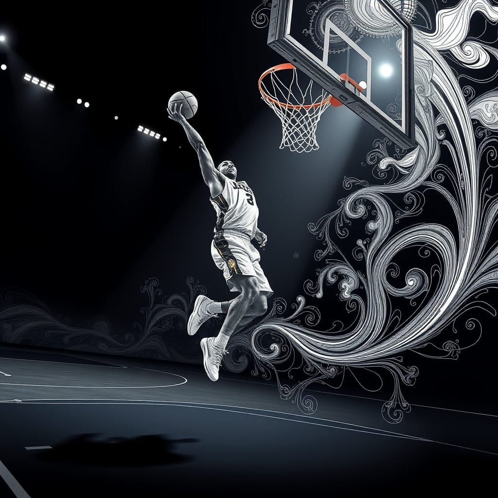 Basketball Dunk with Abstract Vector Art Elements