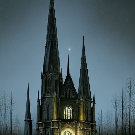 Lovecraftian Church of Starry Wisdom at Night