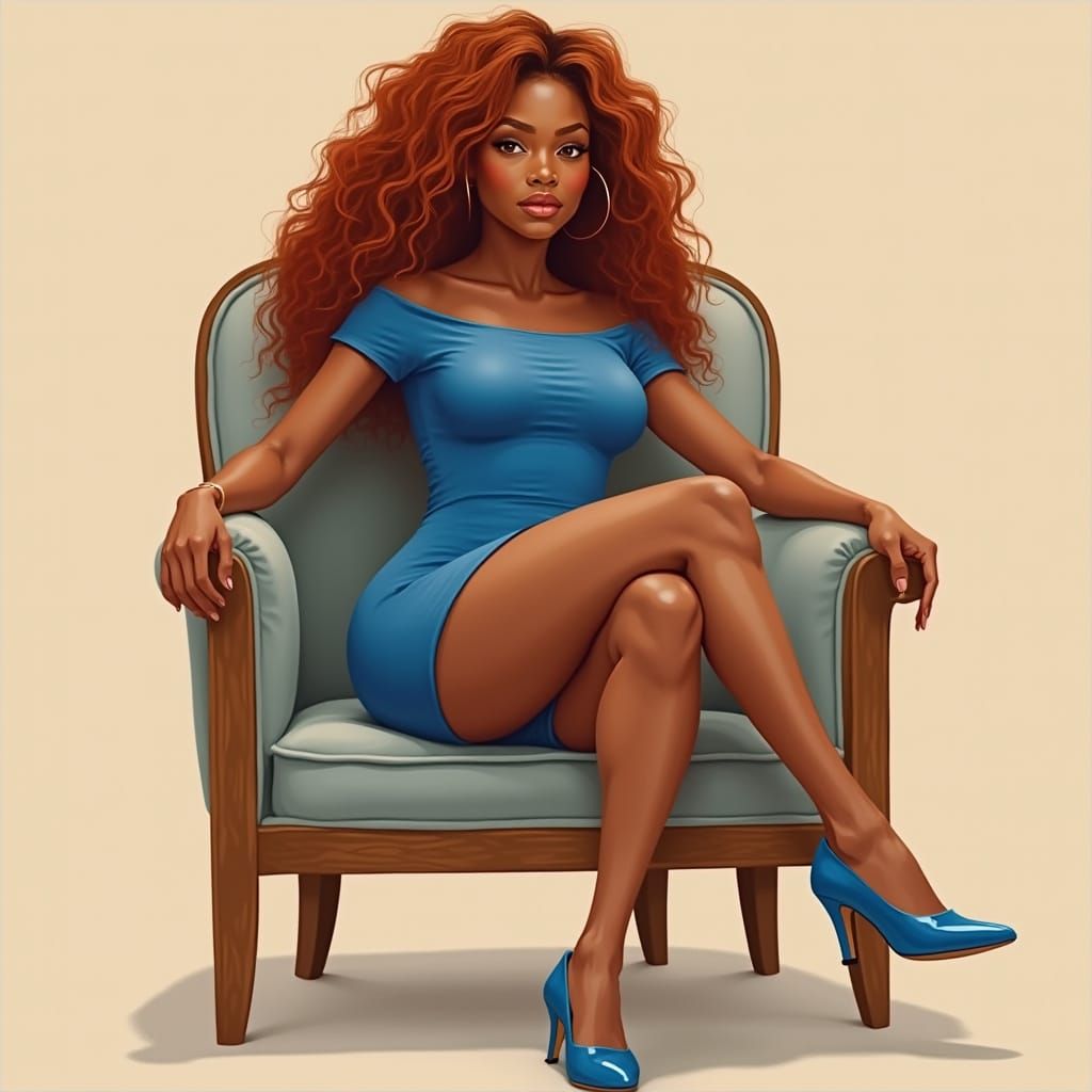 Woman in Blue Dress Portrait, Realistic Style