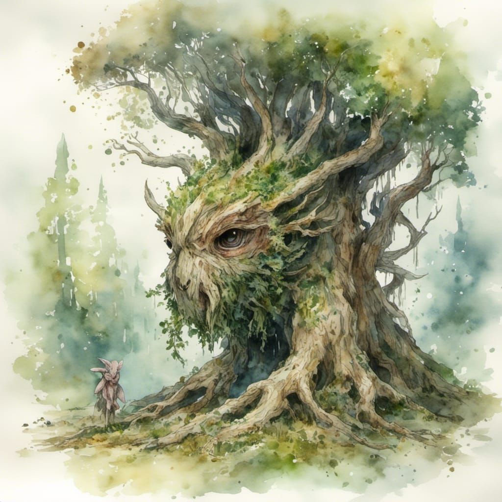 Watercolor Tree Creature Pokémon Inspired by Tolkien's Ents