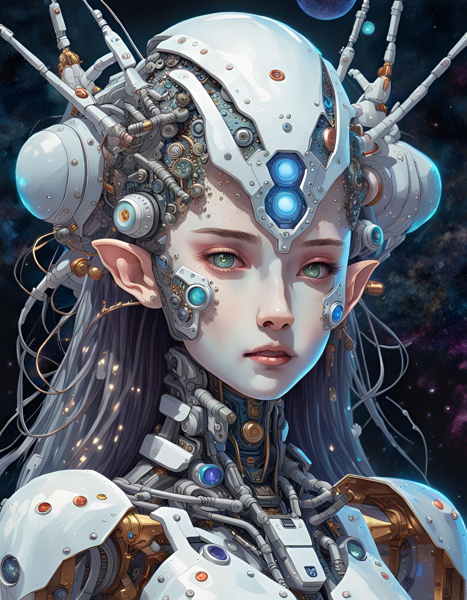 Robot Elf Porcelain Automaton in Dark Fantasy Style
