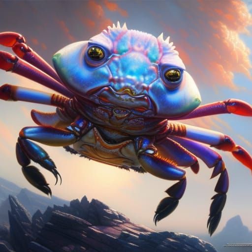 Sinister Cyberpunk Crab in Holographic Astral Style