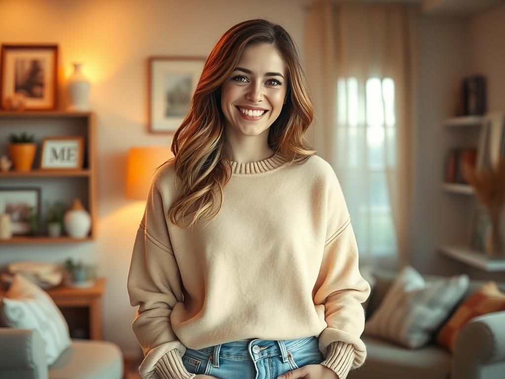 Radiant Woman Smiling in Golden Light