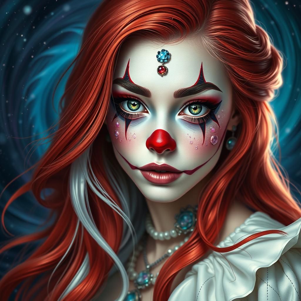 Clown Girl Portrait in Hyperrealistic Splash Art Style